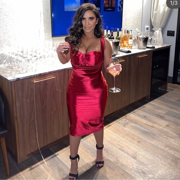 Satin red holiday dress worn once size S - Picture 1 of 3